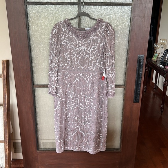 Mac Duggal EMBELLISHED HIGH NECK PUFF SLEEVE FITTED DRESS size 16 NEW $498 - Picture 5 of 16